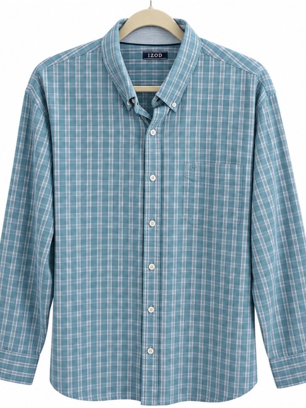 Izod Men's Teal Plaid Button-Down Shirt
